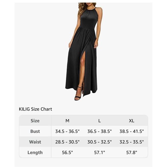 NEW Black Formal Spaghetti Strap Halter Slit Maxi Dress L - Picture 3 of 7